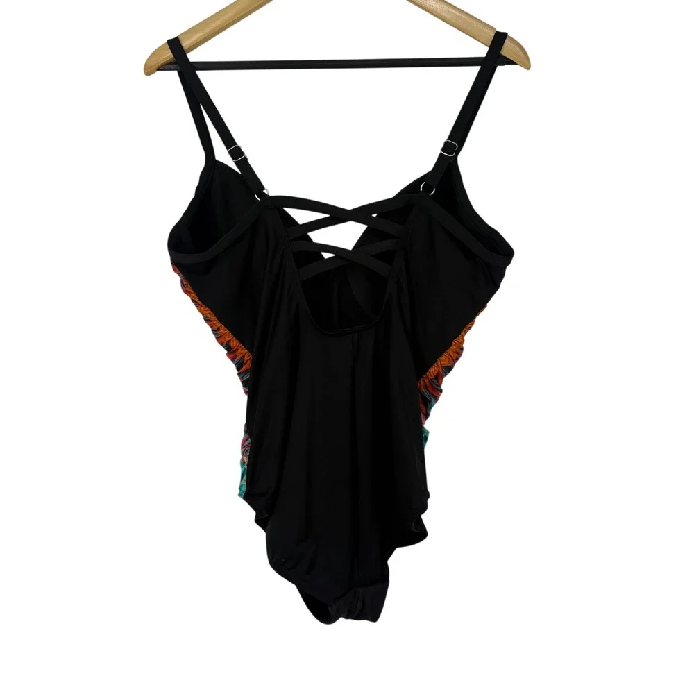 Miraclesuit Women Black Teal Tribal Print Ruched Slimming One‎ Piece Swimsuit 14
